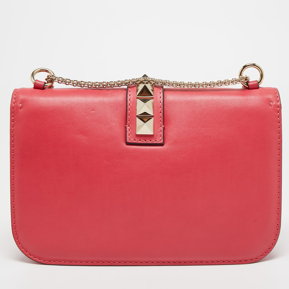VALENTINO Pink Leather Medium Rockstud Glam Lock Flap Bag - Picture 4 of 8